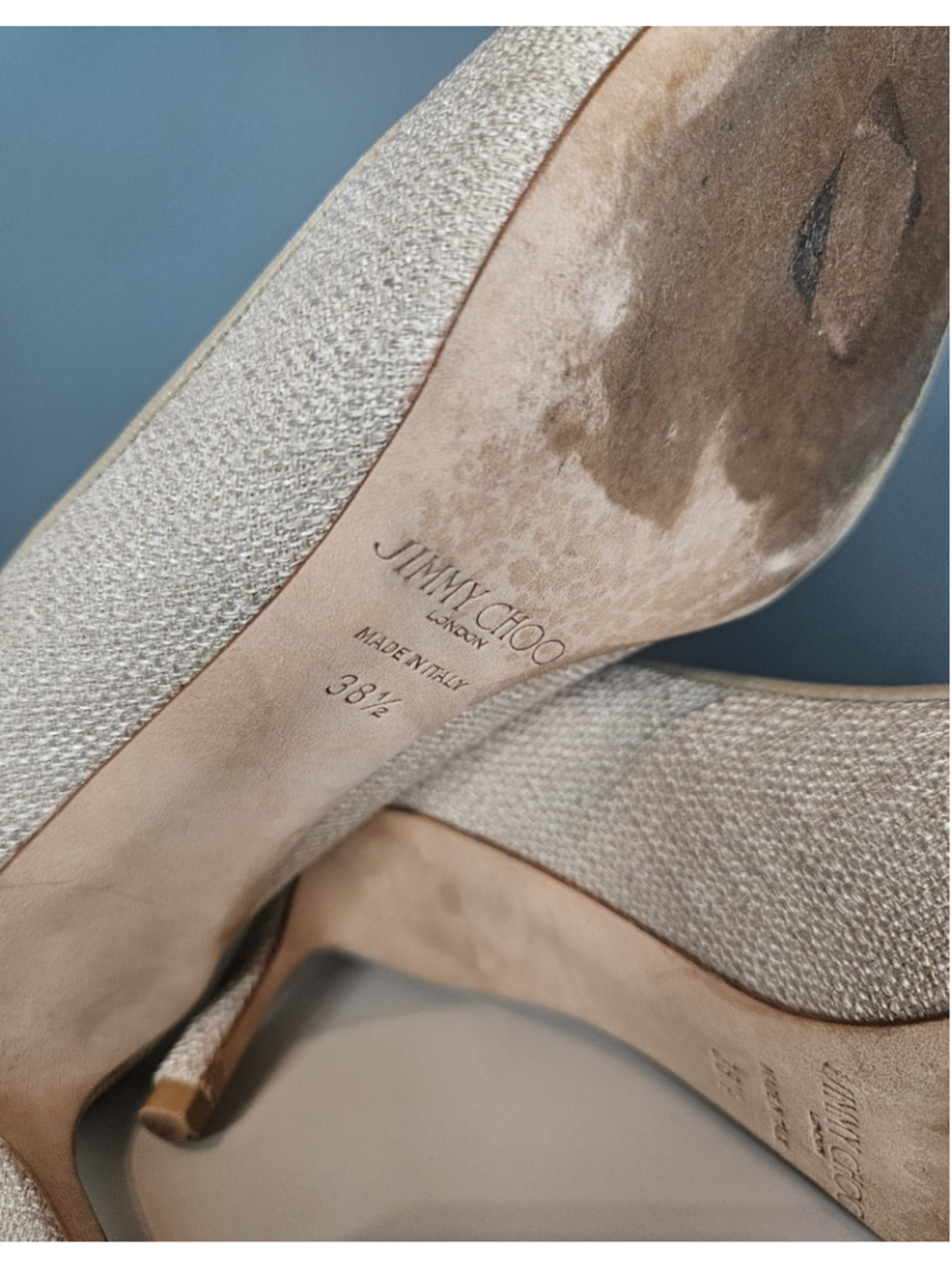 Jimmy Choo Romy 60 Champagne/Tan Woven Heels Pumps 38.5 US 7.5/8 - Picture 6 of 8